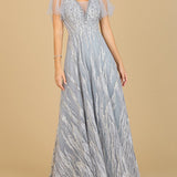 Cape Sleeve V-Neck Gown  - OUTLET
