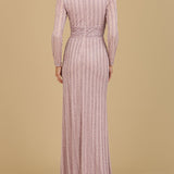 Long Sleeve V-Neck Beaded Gown