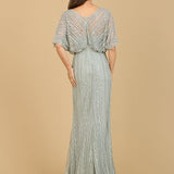 Cape Sleeve V-Neck Gown with Geometric Beading