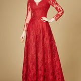 Long Sleeve V-Neck Ballgown  - OUTLET