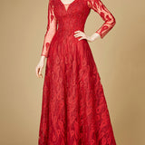 Long Sleeve V-Neck Ballgown  - OUTLET