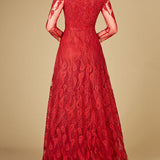 Long Sleeve V-Neck Ballgown  - OUTLET