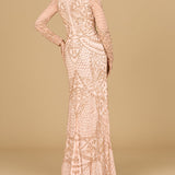 Beaded Long Sleeve V-neck Gown