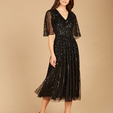Flowing, Sequin Midi Dress with Short Sleeves | 29221