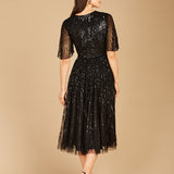 Flowing, Sequin Midi Dress with Short Sleeves | 29221