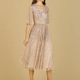 Flowing, Sequin Midi Dress with Short Sleeves | 29221