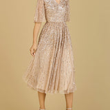 Flowing, Sequin Midi Dress with Short Sleeves | 29221