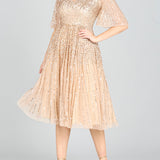Flowing, Sequin Midi Dress with Short Sleeves | 29221