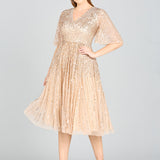 Flowing, Sequin Midi Dress with Short Sleeves | 29221