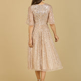 Flowing, Sequin Midi Dress with Short Sleeves | 29221