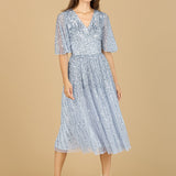 Flowing, Sequin Midi Dress with Short Sleeves | 29221