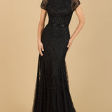 Beaded Mermaid Cap Sleeve Gown