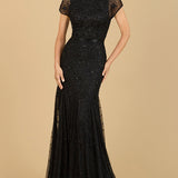 Beaded Mermaid Cap Sleeve Gown