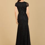 Beaded Mermaid Cap Sleeve Gown