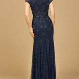 Beaded Mermaid Cap Sleeve Gown