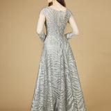 Lace Ball Gown with Long Sheer Sleeves and High Neck - OUTLET