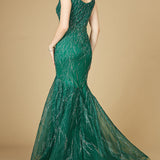Cap Sleeve Mermaid Beaded Gown