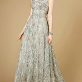 Cap Sleeve V-Neck Lace A-line Gown