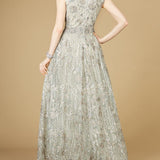 Cap Sleeve V-Neck Lace A-line Gown