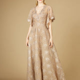 Cape Sleeve V-Neck Gown