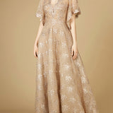 Cape Sleeve V-Neck Gown