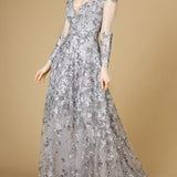 A-line Gown With Long Sleeves, V-Neckline