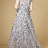 A-line Gown With Long Sleeves, V-Neckline