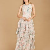 High Neck, Ruffled Skirt Printed Dress - OUTLET
