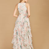 High Neck, Ruffled Skirt Printed Dress - OUTLET