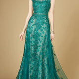 Inspired Lace Gown with Cap Sleeves