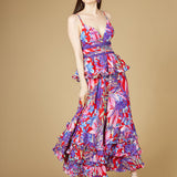 Ruffle Skirt Printed Gown - OUTLET