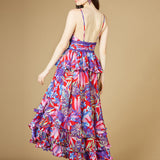 Ruffle Skirt Printed Gown - OUTLET