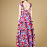 Printed Gown with Ruffle Skirt - OUTLET