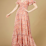 Long Print Gown with Cap Sleeves - OUTLET