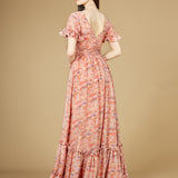 Long Print Gown with Cap Sleeves - OUTLET