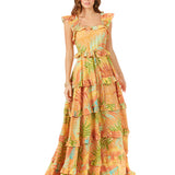 Ruffle Printed Gown with Straps OUTLET