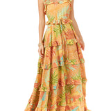 Ruffle Printed Gown with Straps OUTLET