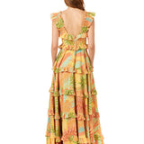 Ruffle Printed Gown with Straps OUTLET