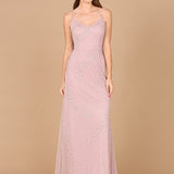 Beaded Spaghetti Strap Navy Full-Length Gown