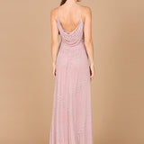 Beaded Spaghetti Strap Navy Full-Length Gown