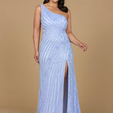 One-Shoulder Beaded Gown with Slit