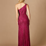One-Shoulder Beaded Gown with Slit