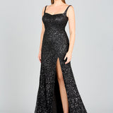Sweetheart Neckline, Beaded Gown with Slit