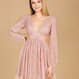 Long Sleeve Cut Out Dress with Lace Up Back