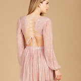 Long Sleeve Cut Out Dress with Lace Up Back