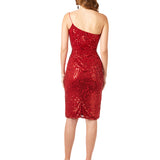 One Shoulder Midi Cocktail Dress - OUTLET