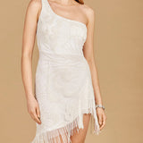 One Shoulder Cocktail Dress with Fringe