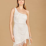 One Shoulder Cocktail Dress with Fringe