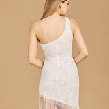 One Shoulder Cocktail Dress with Fringe