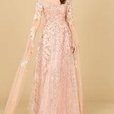 Lace Gown with Cape Sleeves, Sweetheart Neckline | 29300